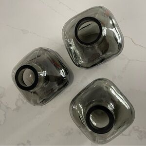 Set of 3 Sculptural Smoked Glass Candle Holders or Mini bud vases